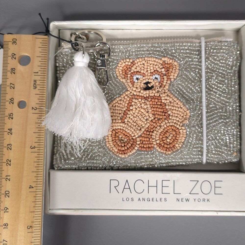 RACHEL ZOE New Viral Release 2pc Set Beaded Silver Teddy Bear Coin Purse & Charm - Picture 6 of 8